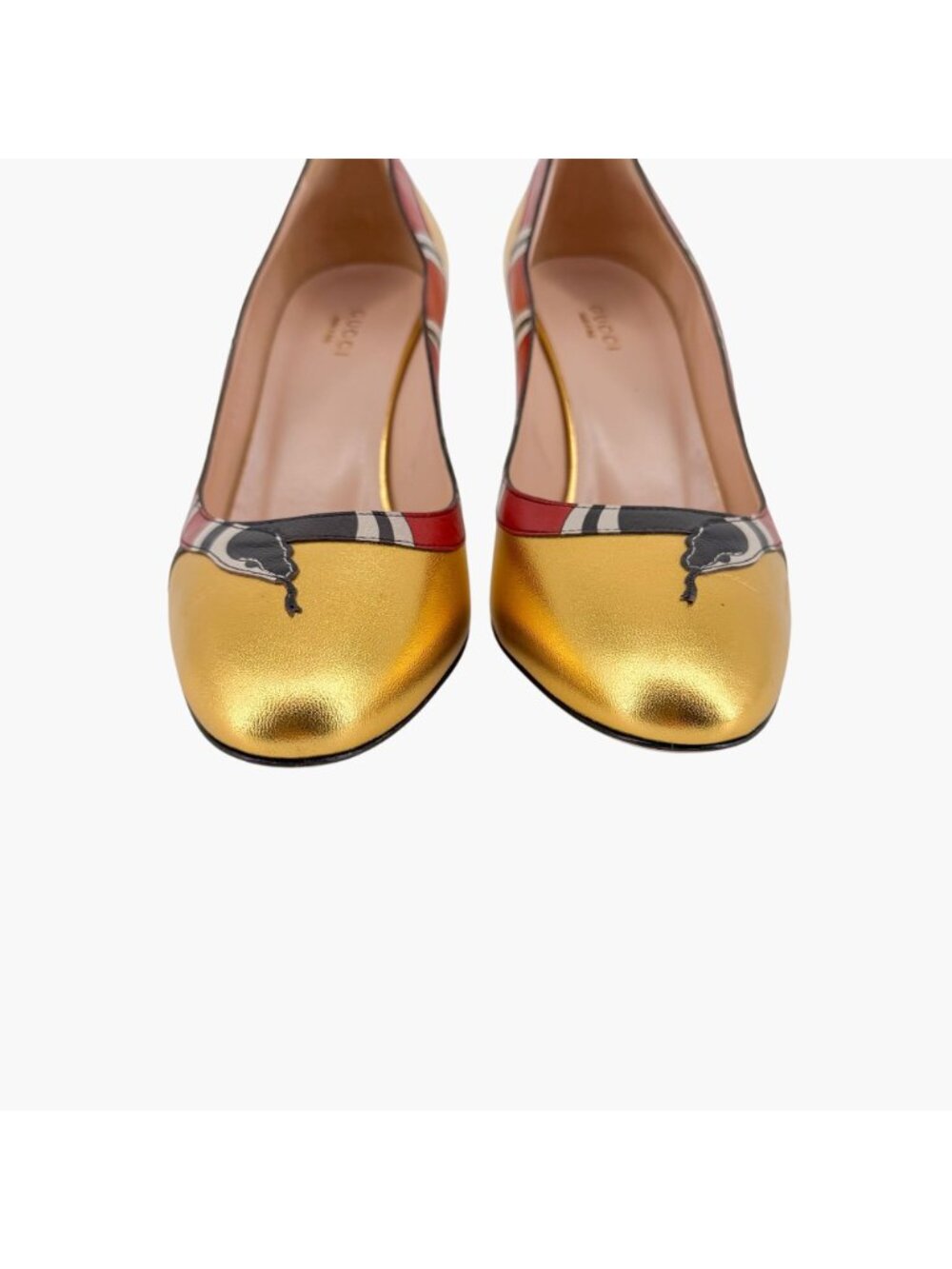 Gucci Yoko Snake Gold Metallic Leather Pumps High Heels Shoes Size 38.5 US 8.5 - Picture 5 of 16